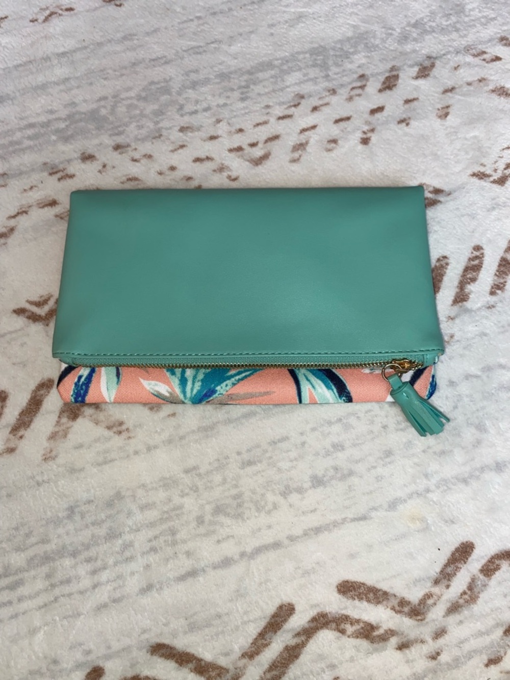 Rachel Pally Teal Fold-Over Clutch with Tropical Print